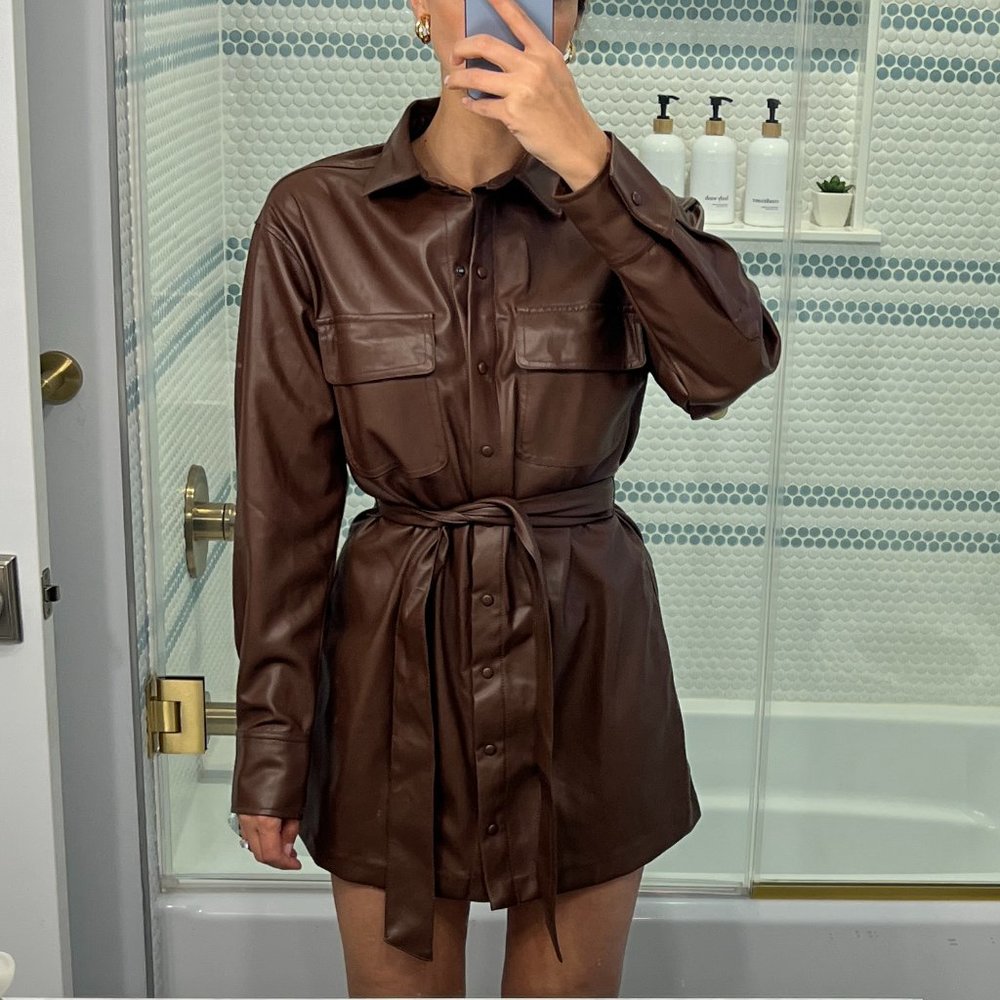 Abercrombie & Fitch Vegan Mini Brown Leather Dress, Size Small